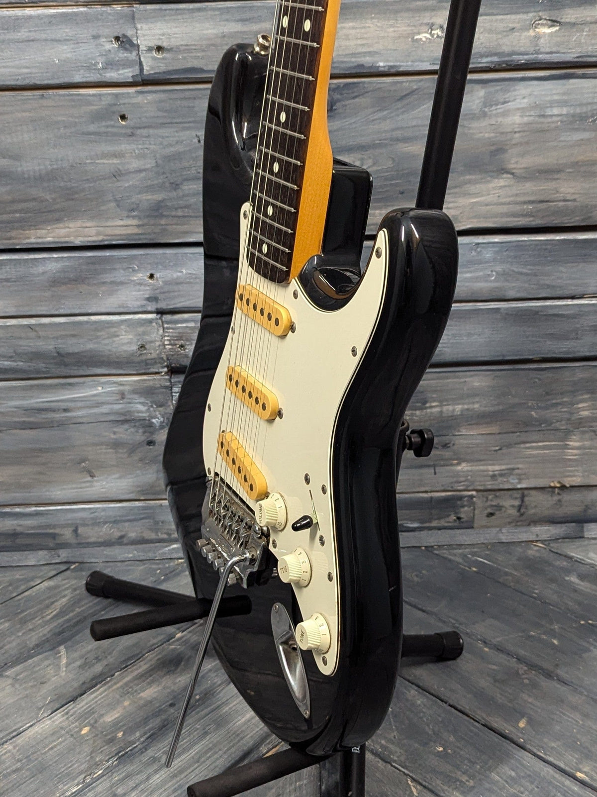 Used Squier treble side view of the body