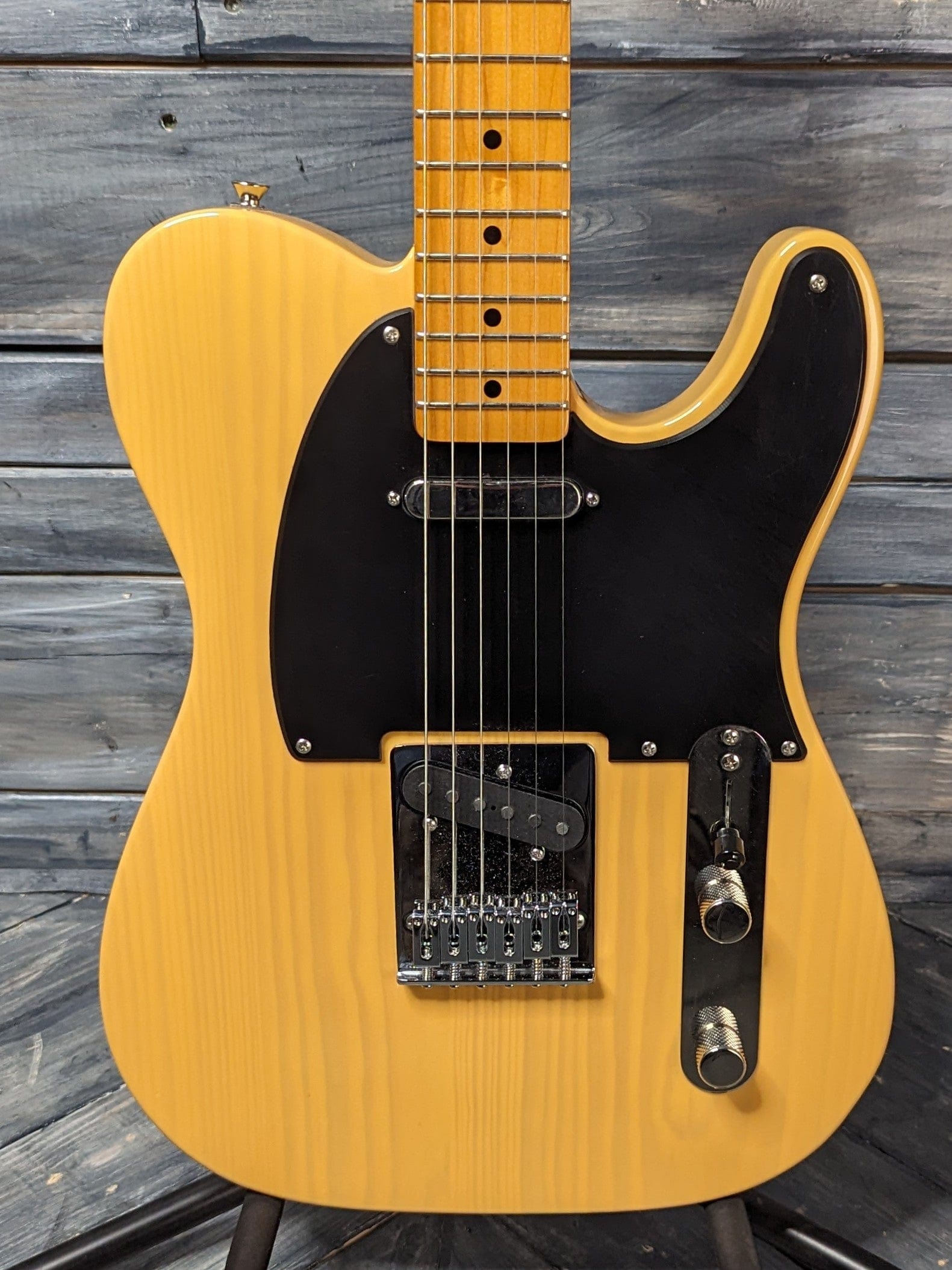 Used Squier Telecaster close up of the body