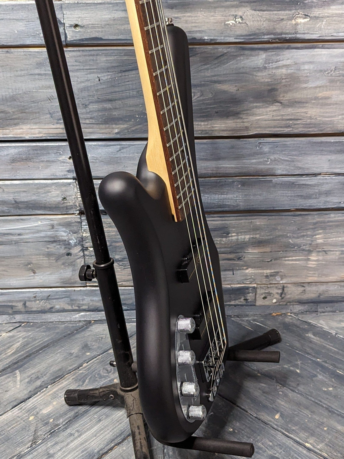Warwick Left Handed RockBass Corvette treble side view of the body