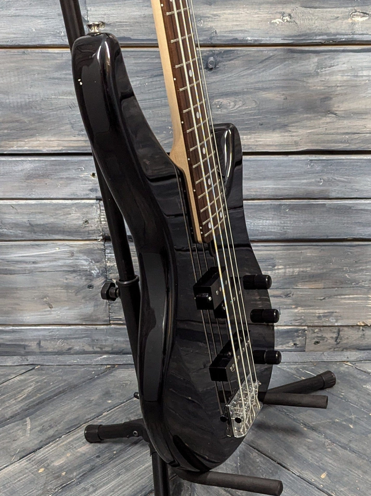 Used Yamaha TRBX174 bass side view of the body