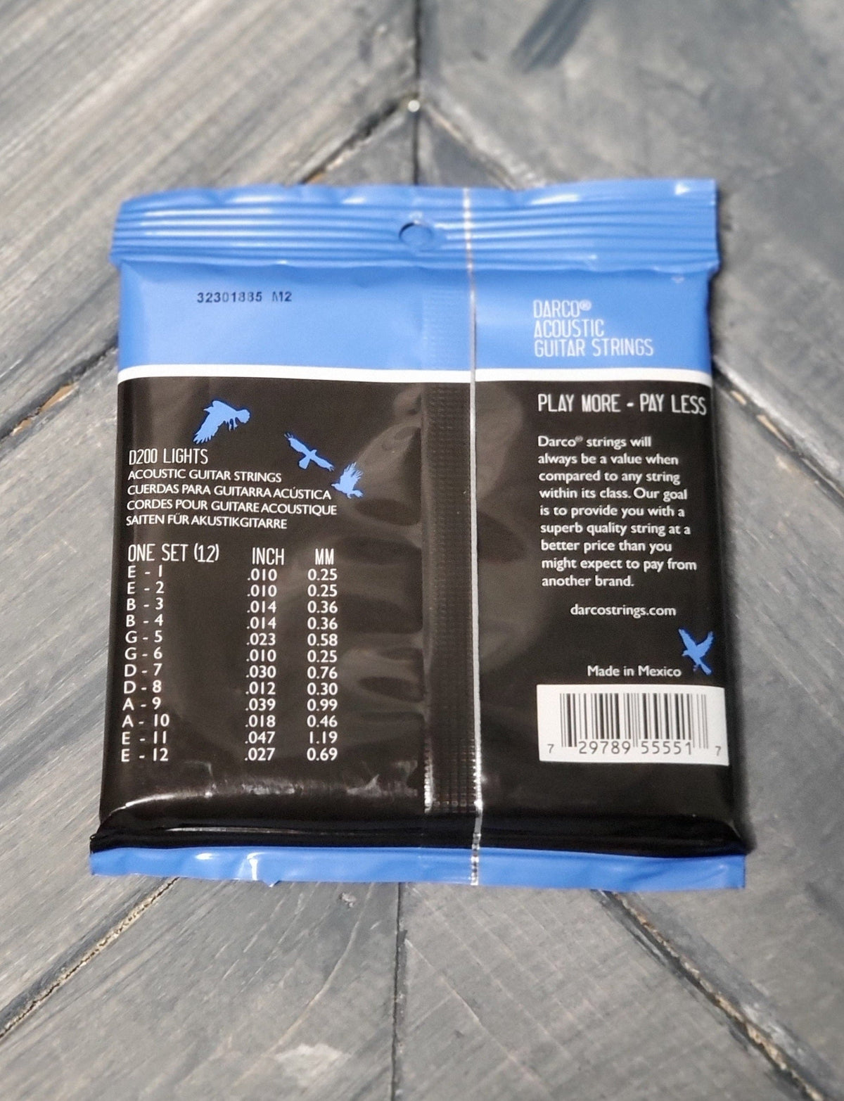 Darco D200 Phosphor Bronze 12-String Acoustic Guitar Strings back of packaging