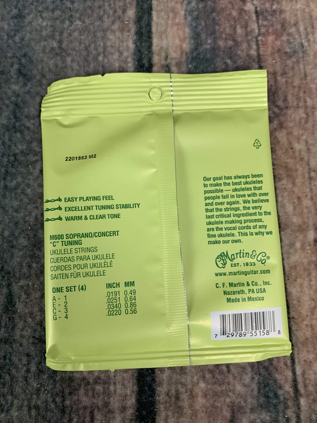 Martin M600 Soprano Ukulele Strings back of packaging