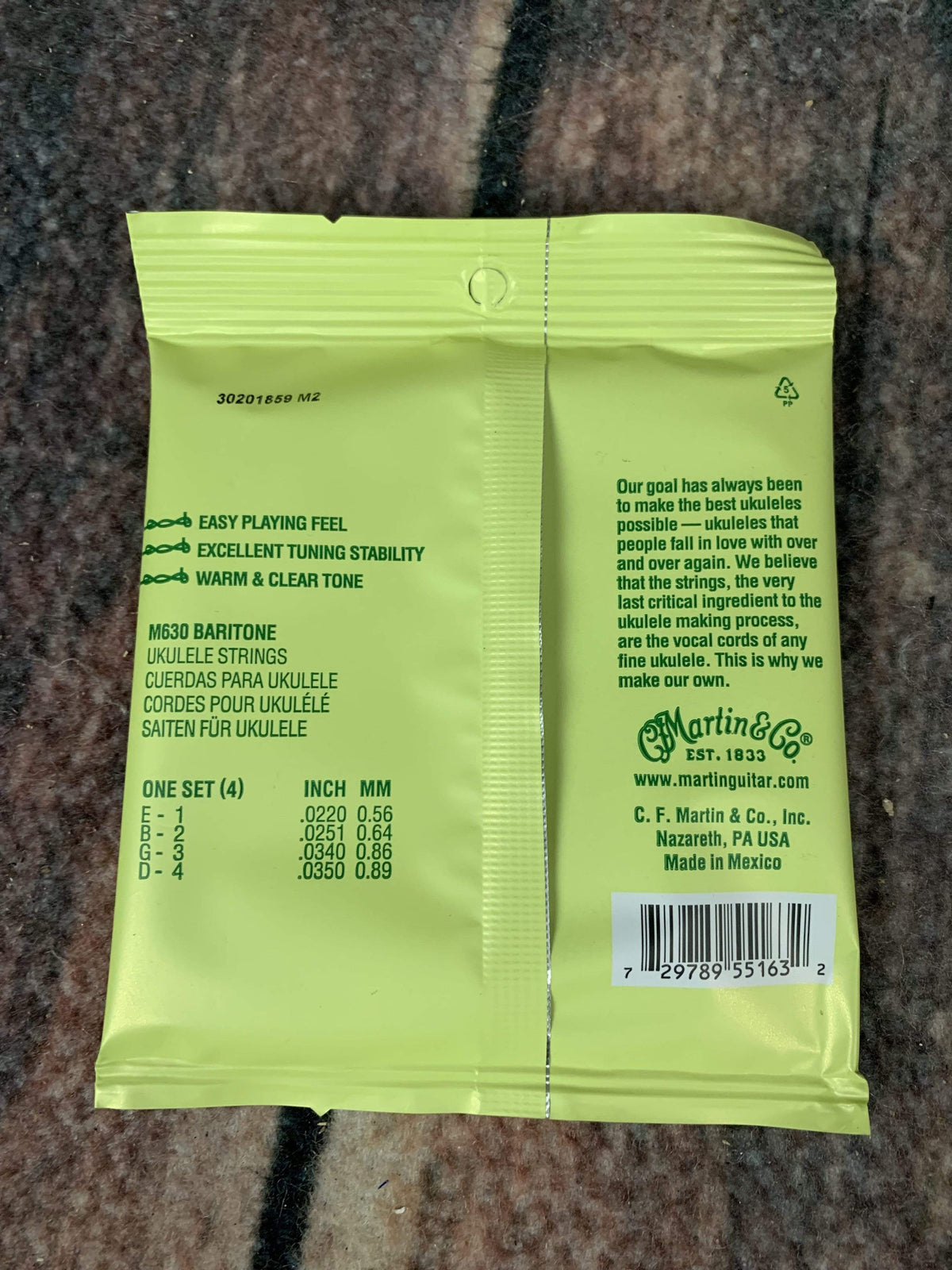 Martin M630 Baritone Ukulele Strings back of packaging
