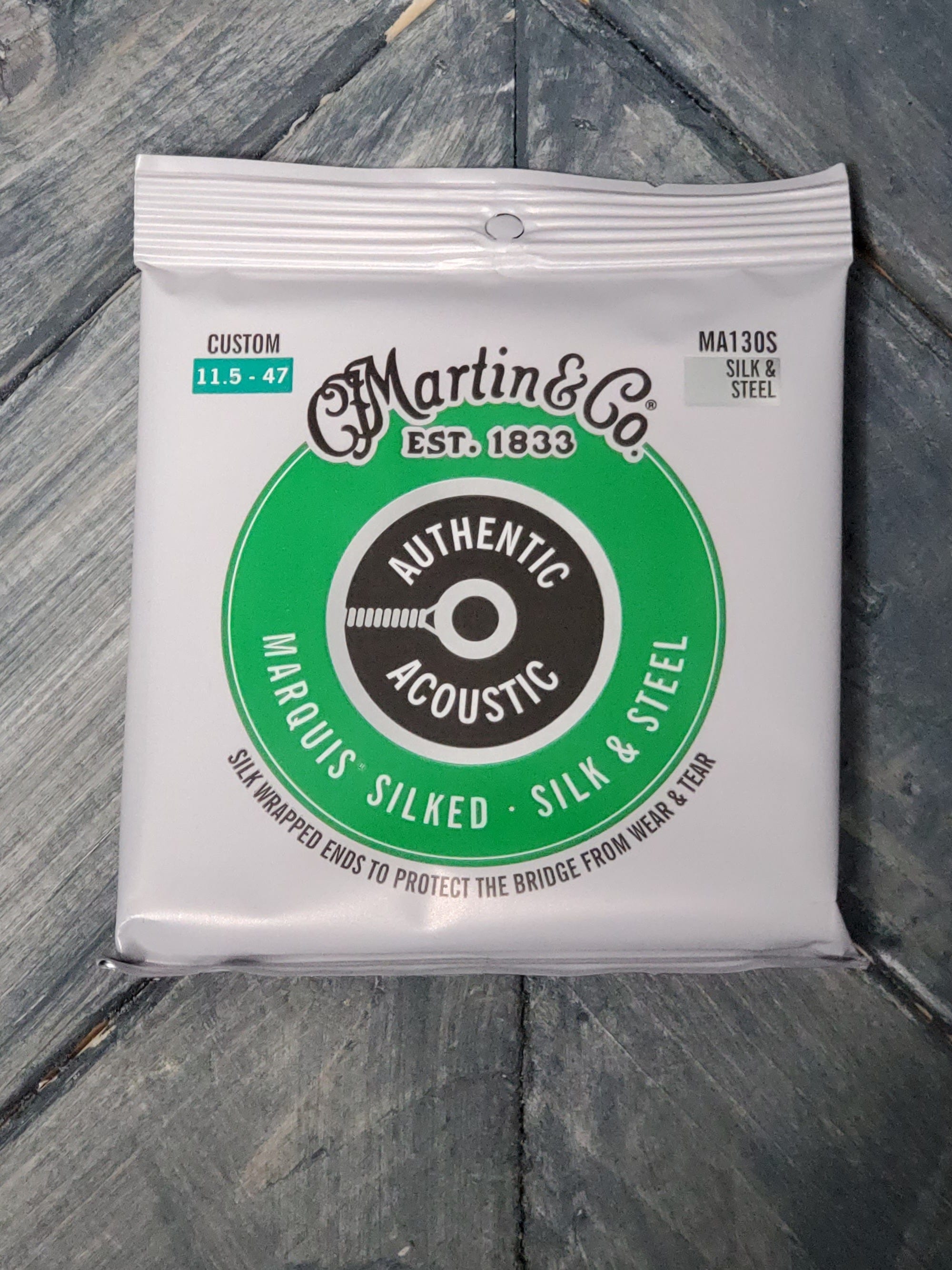 Martin MA130S Marquis Silked Silk and Steel Authentic Acoustic Guitar Strings Silk and Steel front of packaging