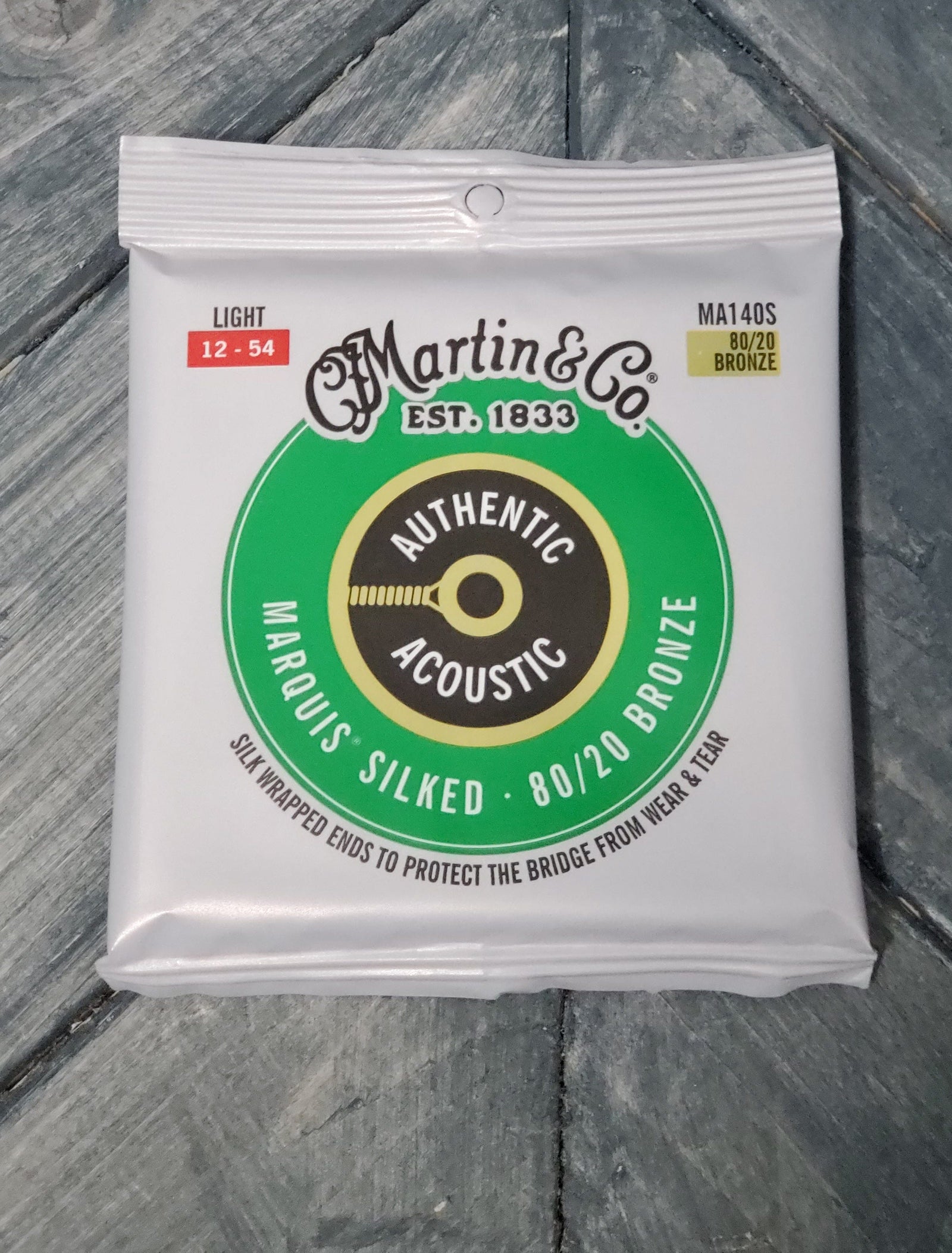 Martin MA140S Authentic Acoustic Marquis Silked 80/20 Bronze Guitar Strings front of packaging