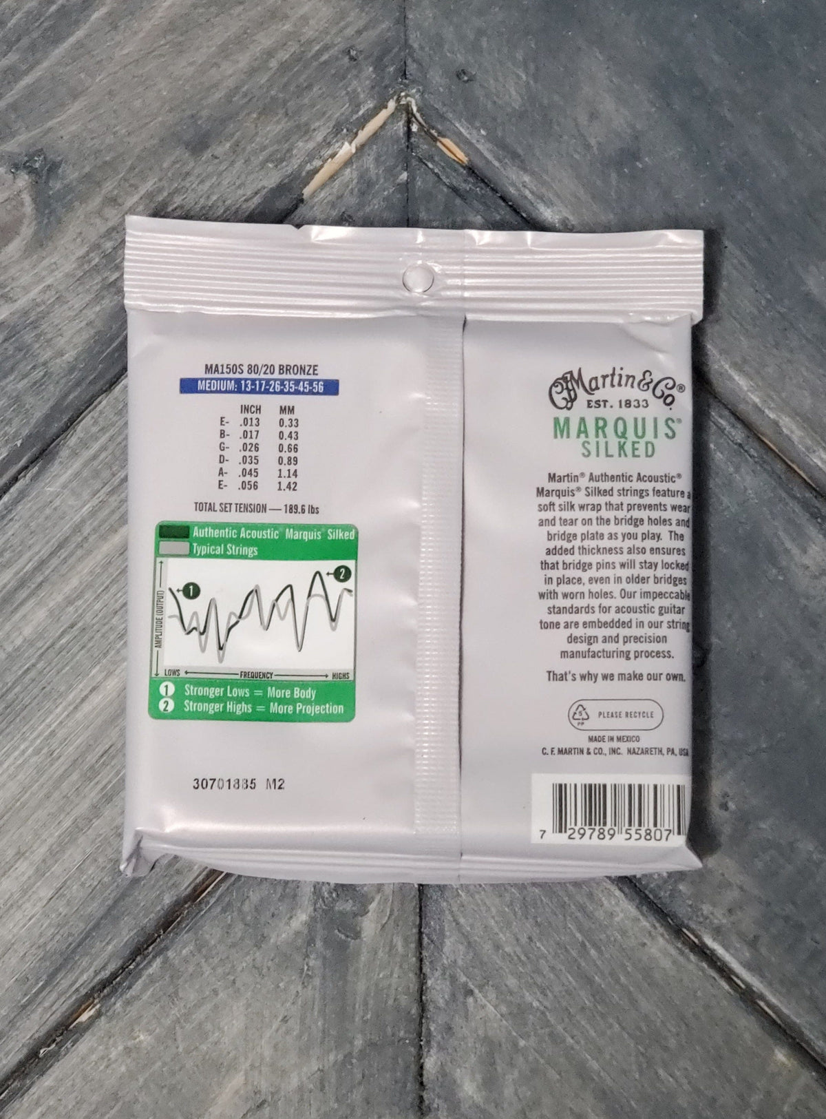 Martin MA150S Authentic Acoustic Marquis Silked 80/20 Bronze back of packaging