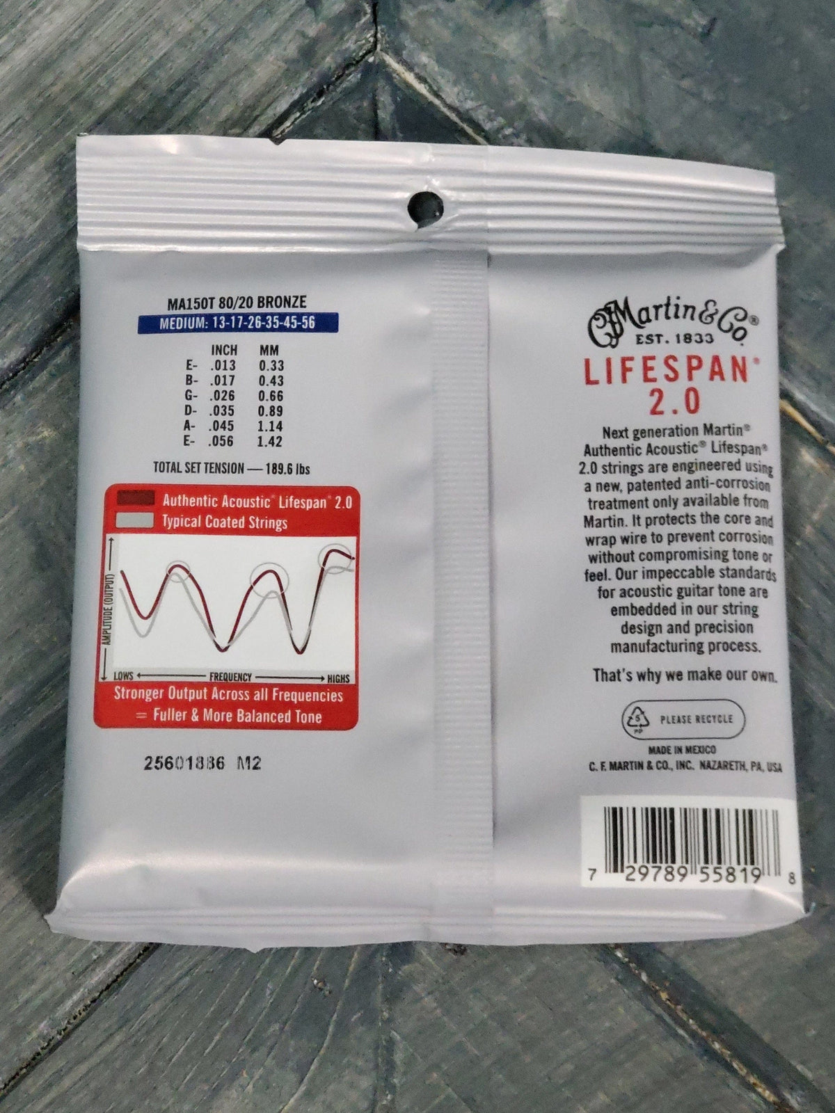 C.F. Martin Guitars Strings Martin MA150T Authentic Acoustic Lifespan 2.0 Treated 80/20 Bronze Guitar Strings - .013-.056 Medium