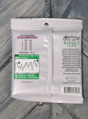 Martin MA175S Authentic Acoustic Marquis Silked 80/20 Bronze Guitar Strings back of packaging