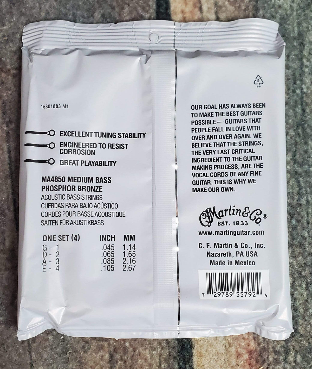 Martin MA4850 Phosphor Bronze Acoustic Bass Strings back of packaging