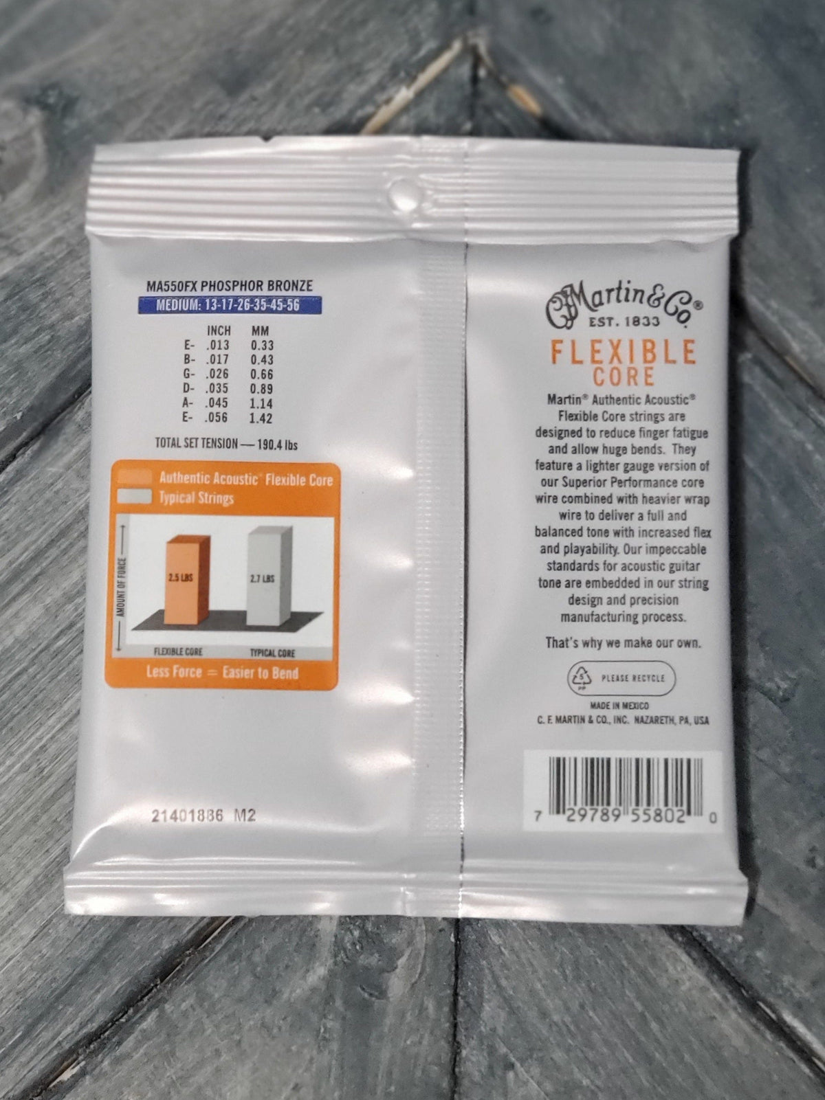 Martin MA550FX Authentic Flexible Core Strings back of packaging