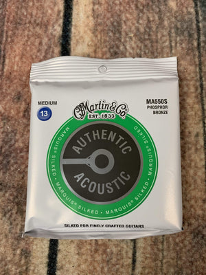 Martin MA550S Authentic Acoustic Marquis® Silked Phosphor Bronze Acoustic Guitar Strings front of packaging