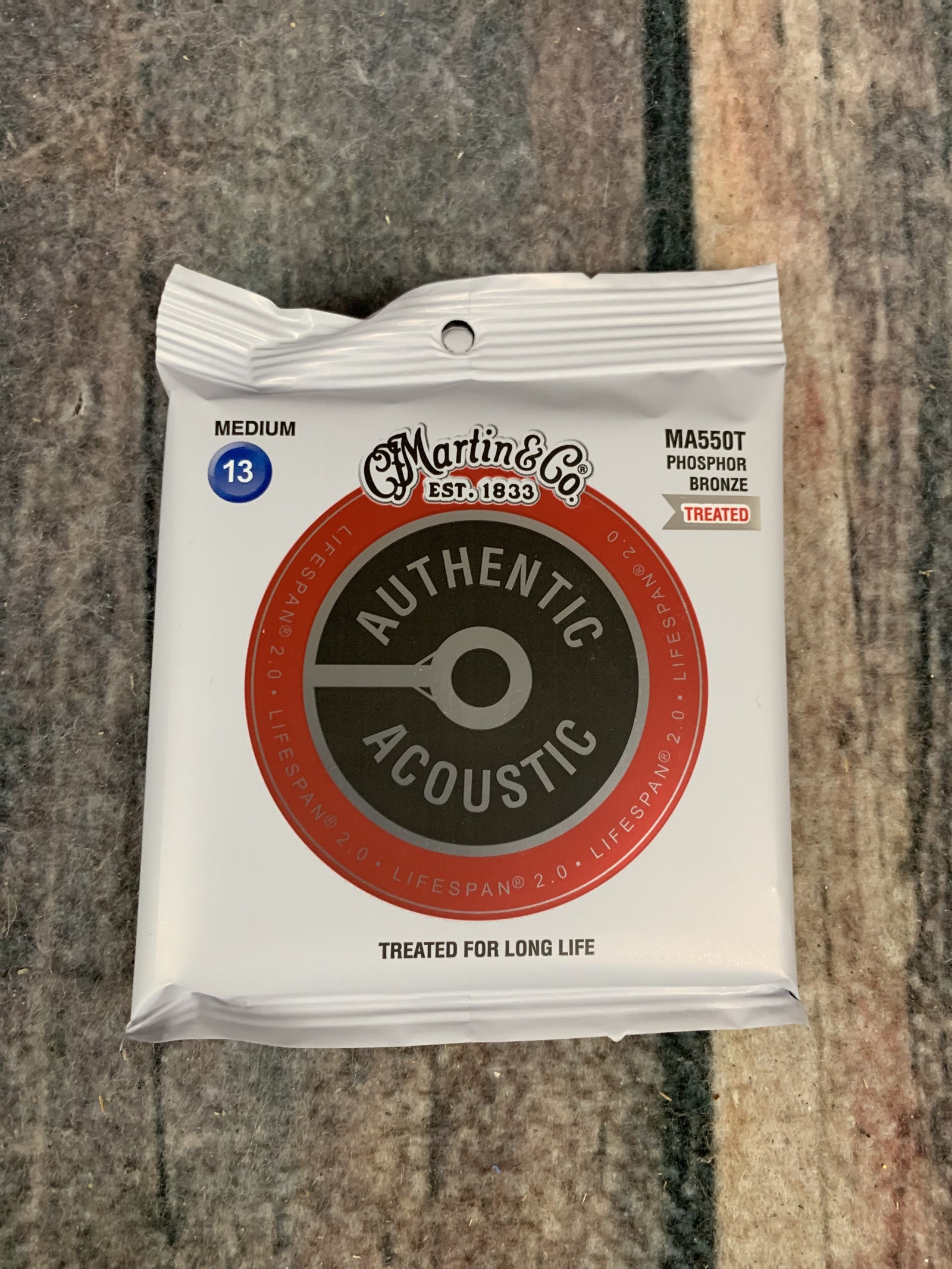 Martin MA550T Authentic Acoustic Lifespan® 2.0 Phosphour Bronze Treated Acoustic Guitar Strings front of packaging