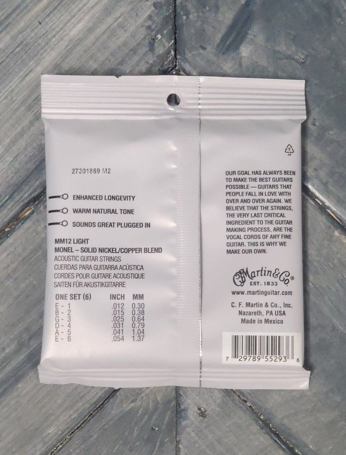 Martin MM12 Monel Acoustic Guitar Strings back of packaging