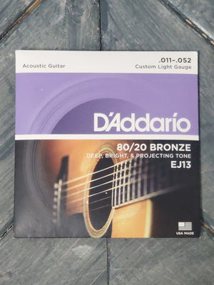 D'Addario Acoustic Guitar Strings D'Addario EJ13 80/20 Bronze Custom Light .11-.52 Gauge Acoustic Guitar Strings