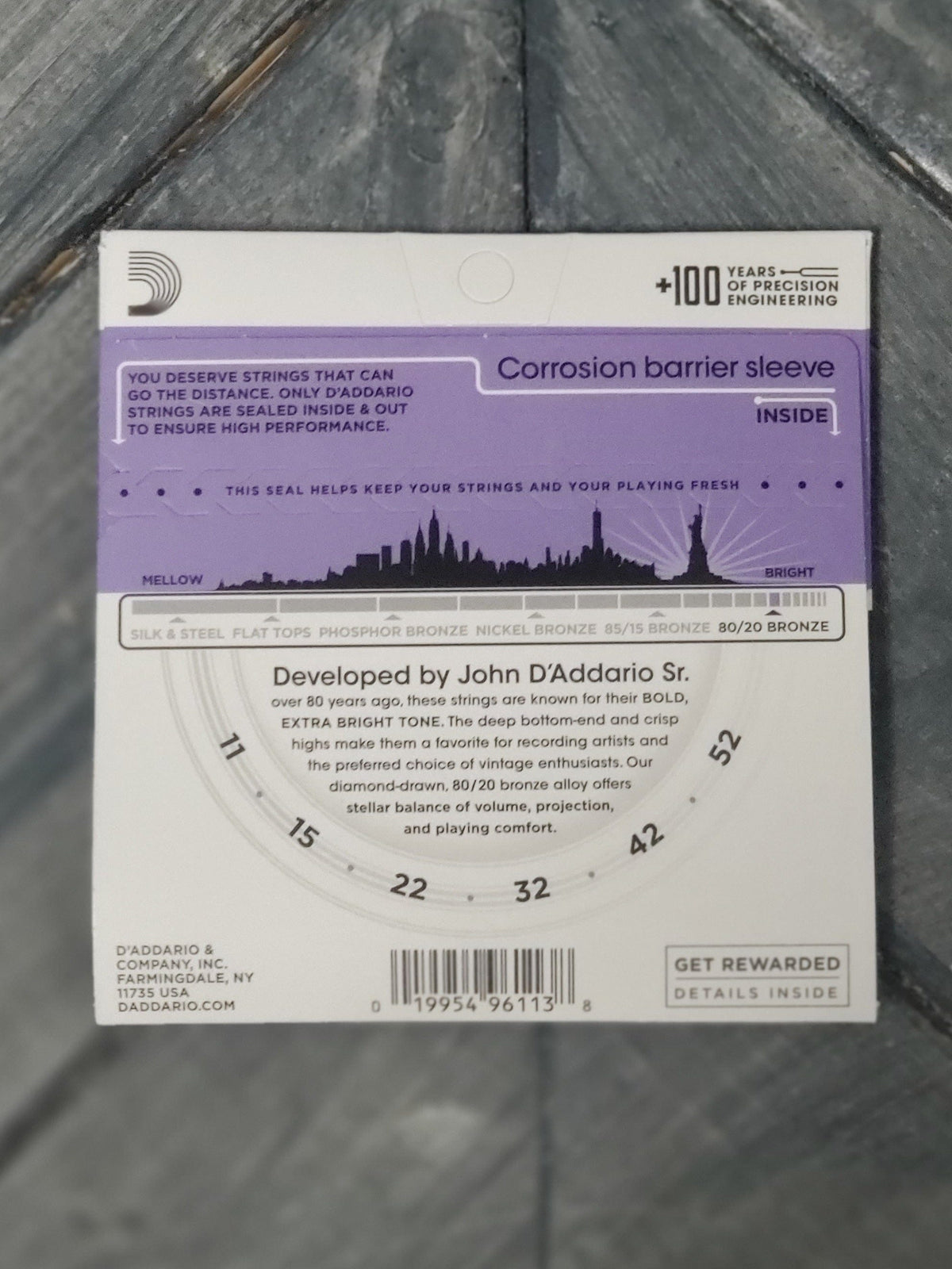 D'Addario EJ13 back of the packaging