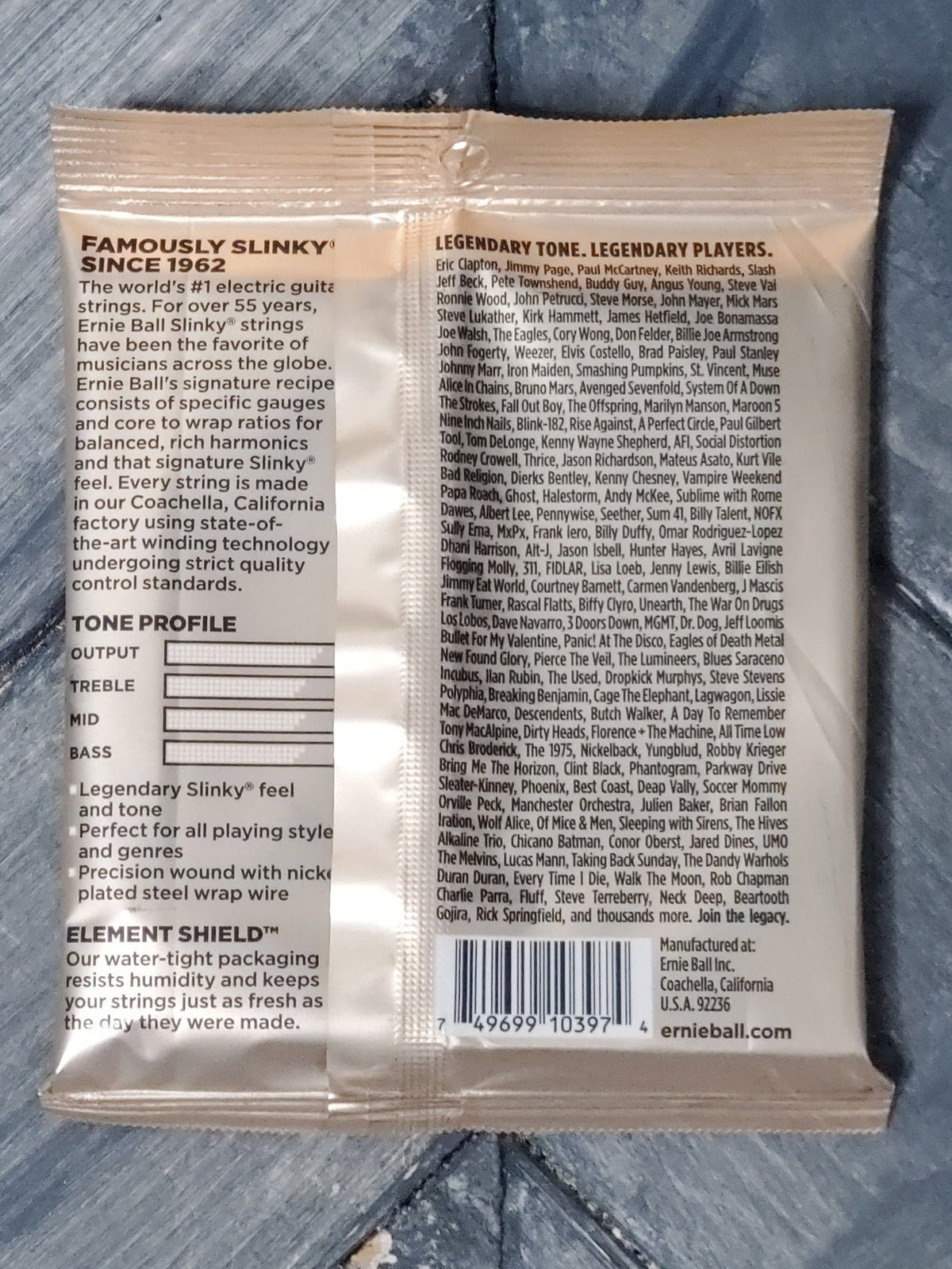 Ernie Ball Turbo Slinky back of the packaging