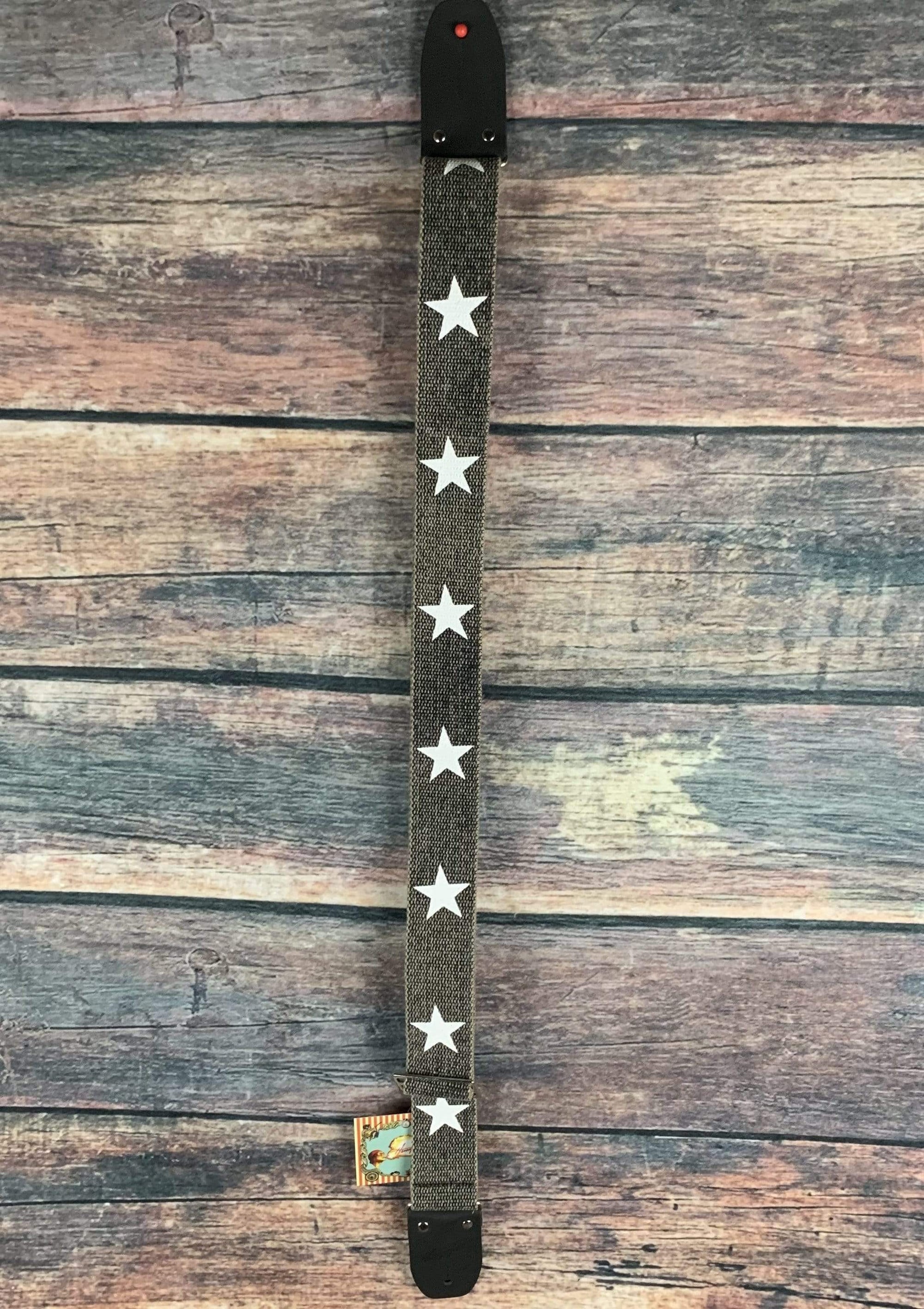 Henry Heller Strap Henry Heller HCOTRV-03 2" Heavy Cotton Guitar Strap with Deluxe Leather Ends- Distressed Black with Stars