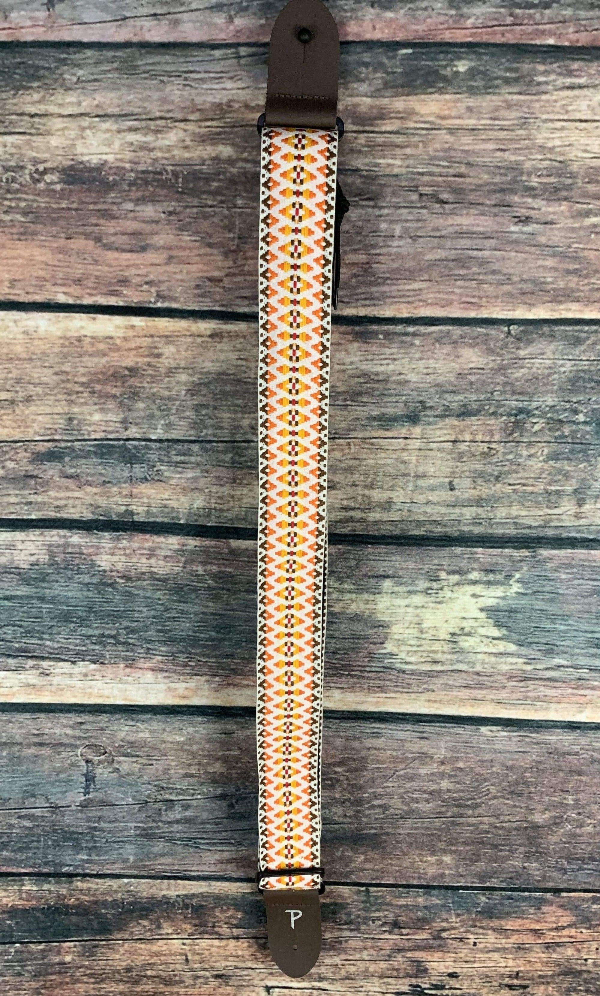 Perri''s Leathers Strap Perri's 2" Jacquard Strap with Leather Ends- Yellow/Orange
