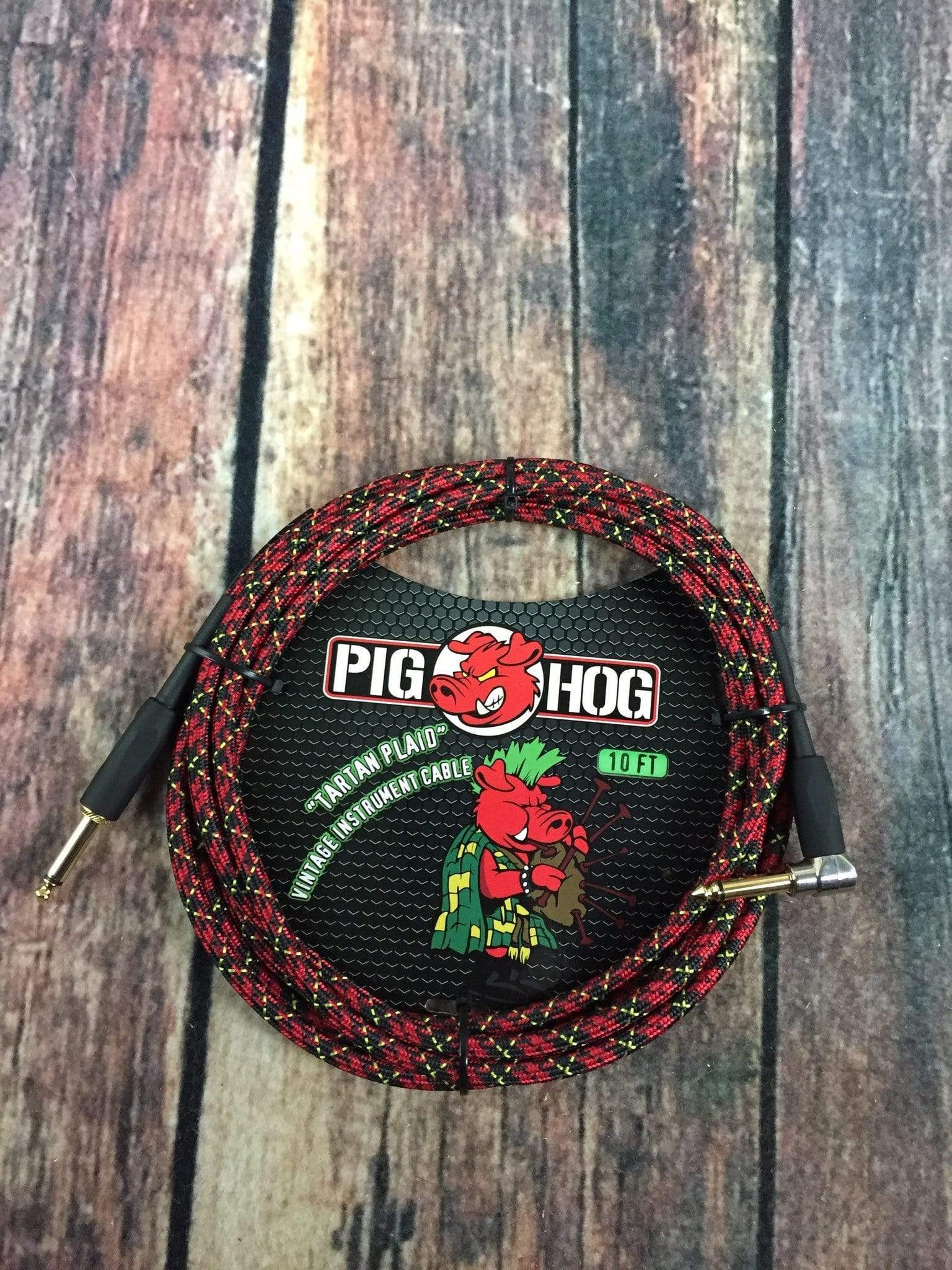 Pig Hog Cable Pig Hog PCH10PLR 10ft Tartan Plaid Straight to Right Angle Instrument Cable