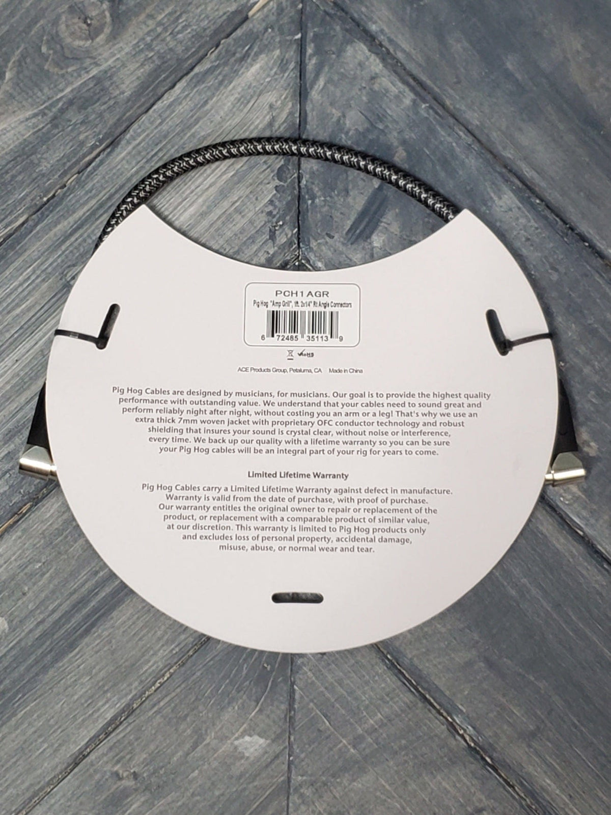 Pig Hog instrument cable Pig Hog PCH1AGR "Amp Grill" 1-Foot 1/4-1/4 Right Angle Instrument Cable